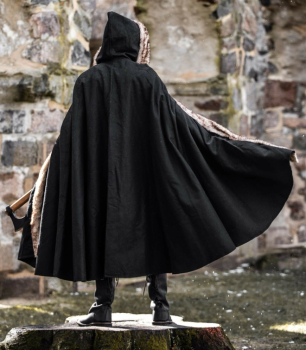 Preview: Wikinger Umhang "Fjell" mit Kunstfell -  schwarz