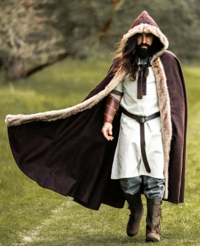 Wikinger Umhang "Fjell" mit Kunstfell  -  braun