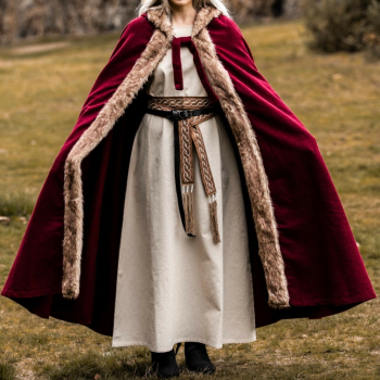 Wikinger Umhang "Fjell" mit Kunstfell -  rot