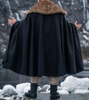 Preview: Wikinger Umhang "Janne" mit Kunstfell  -  schwarz