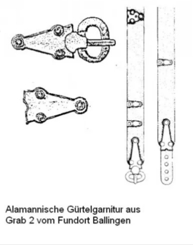 Preview: Alamannische Gürtelgarnitur - für 4 cm - messingfarben