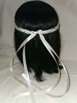 Preview: Jungfernband zweifarbig weiß-elfenbein - Silber