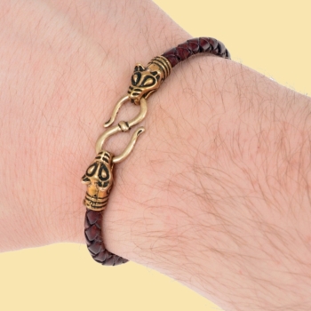 Preview: Wikinger-Armband  -  Wolfskopf   - braun/Bronze
