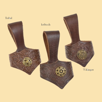 Preview: Trinkhorn-Halter - Prägung und Niete - braun - Größe 1