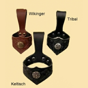 Preview: Trinkhorn-Halter - Prägung und Niete - schwarz - Größe 3