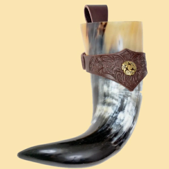 Preview: Trinkhorn-Halter - Prägung und Niete - braun - Größe 4