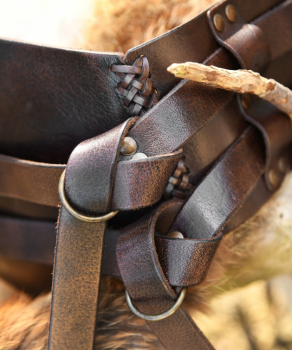 Preview: Breiter Ledergürtel, Doppelgürtel mit Flechtnaht, dunkelbraun - S