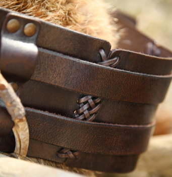 Preview: Breiter Ledergürtel, Doppelgürtel mit Flechtnaht, dunkelbraun - L