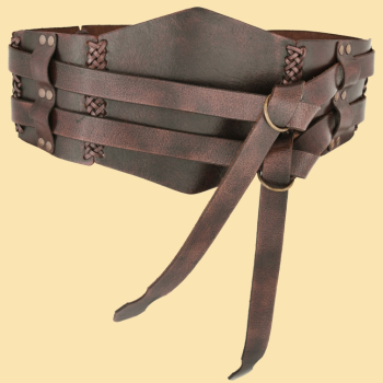 Breiter Ledergürtel, Doppelgürtel mit Flechtnaht, dunkelbraun - XXL