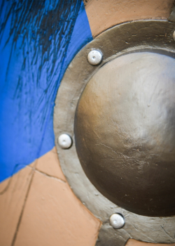 Preview: LARP Wikinger Schild Fjorn - blau/braun - 60 cm