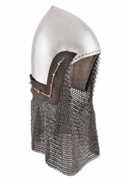 Beckenhaube mit Kettenbrünne aus Rundringen, 2 mm Stahl - Gr. L