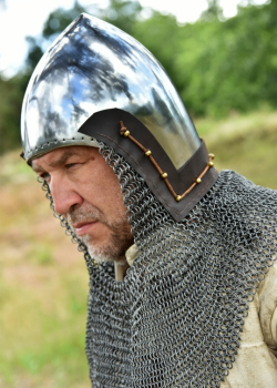 Preview: Beckenhaube mit Kettenbrünne aus Rundringen, 2 mm Stahl - Gr. L