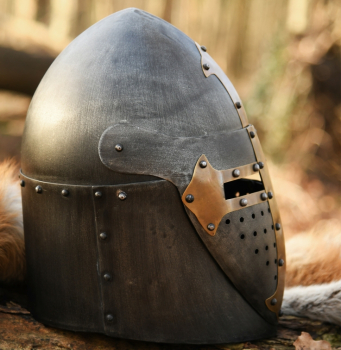 Preview: Topfhelm mit klappbarem Visier -  1,6 mm Stahl -  Antikfinish
