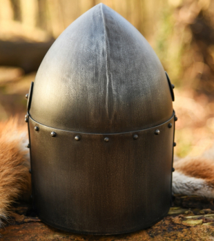 Preview: Topfhelm mit klappbarem Visier -  1,6 mm Stahl -  Antikfinish