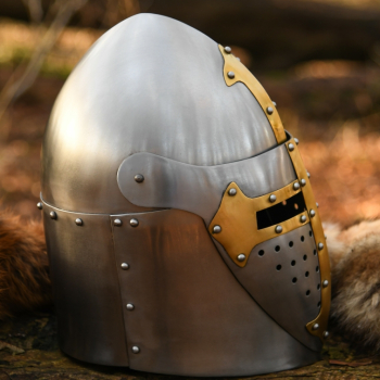 Preview: Topfhelm mit klappbarem Visier -  1,6 mm Stahl -  poliert