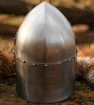 Preview: Topfhelm mit klappbarem Visier -  1,6 mm Stahl -  poliert