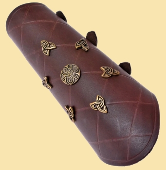 Preview: Armschützer mit Ziernieten "Keltisch"  braun / messing  - Größe S