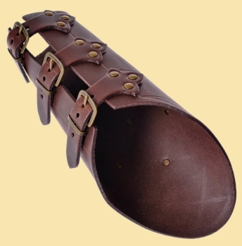 Preview: Armschützer mit Ziernieten "Keltisch" braun / messing - Größe M