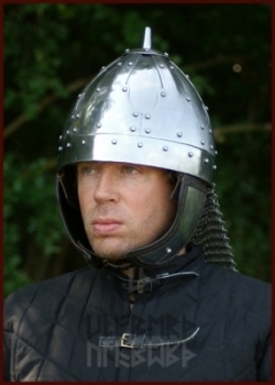 Preview: Spangenhelm mit Wangenklappen & Kettenbrünne 2 mm Stahl - Größe L