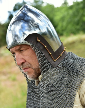 Preview: Beckenhaube mit Kettenbrünne aus Rundringen - 2 mm Stahl - Größe L