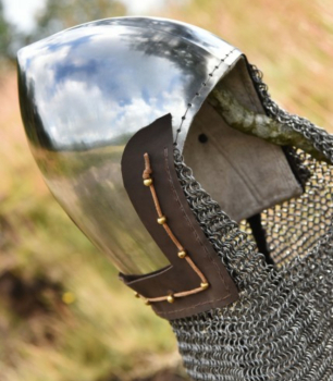 Preview: Beckenhaube mit Kettenbrünne aus Rundringen - 2 mm Stahl - Größe L