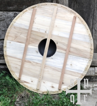Preview: Wikinger Rundschild aus Holz und Segeltuch  -  mit Eisenbuckel