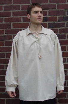 Preview: Piraten-Schnürhemd "Artur" mit Kragen  -  Natur