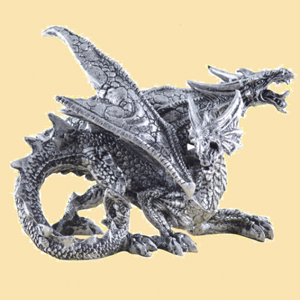 Zweiköpfiger Drache silber-schwarz