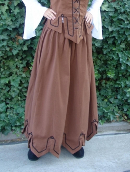 Mittelalterrock mit Stickerei "Svenja"  - tabakbraun