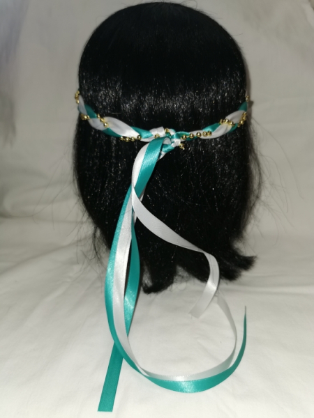 Jungfernband zweifarbig weiß-türkis –Gold