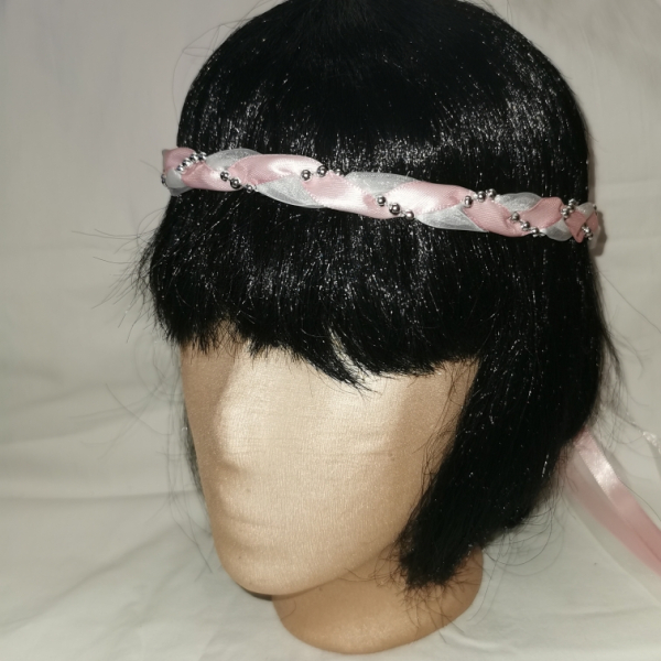 Jungfernband – organza/rosa – silber