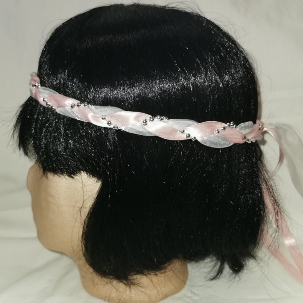 Jungfernband – organza/rosa – silber