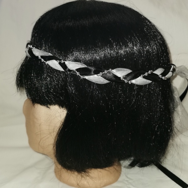 Jungfernband – organza/schwarz – silber