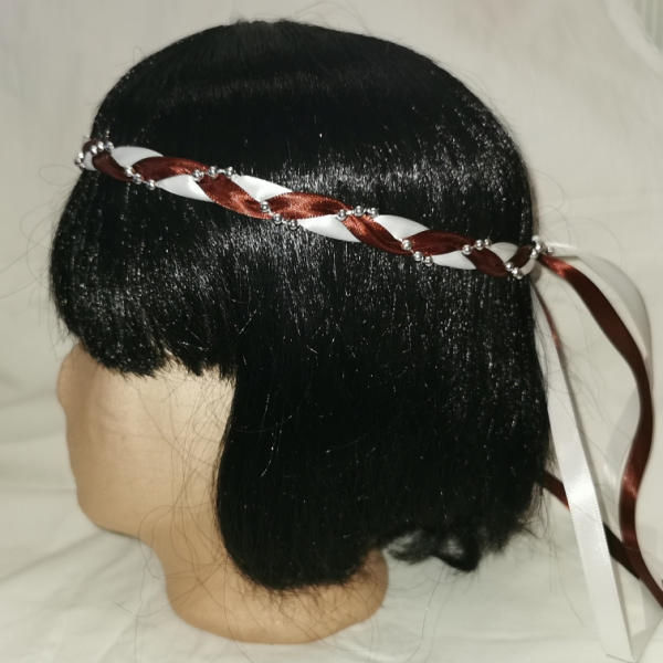 Jungfernband  zweifarbig – weiß/braun - silber