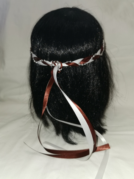 Jungfernband  zweifarbig – weiß/braun - silber