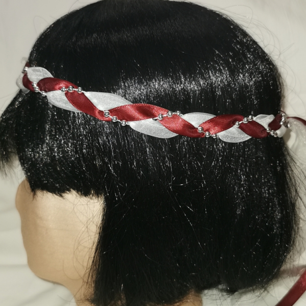 Jungfernband – organza/weinrot – silber