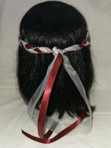 Jungfernband – organza/weinrot – silber