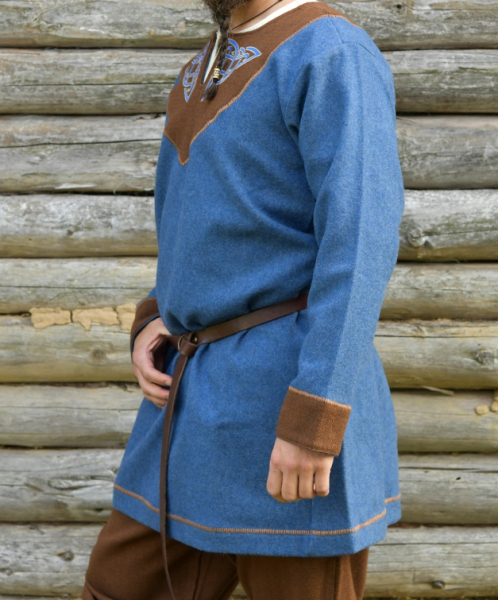 Wikinger Wolltunika Esben, blau-braun