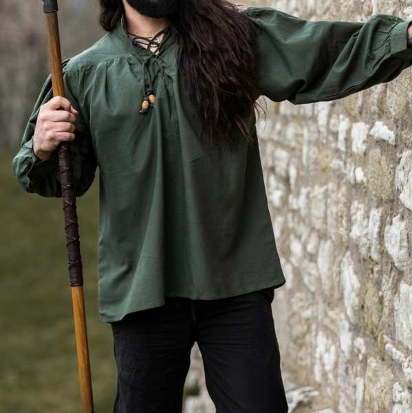Typisches Mittelalter Stehkragen-Schnürhemd - Friedrich - grün
