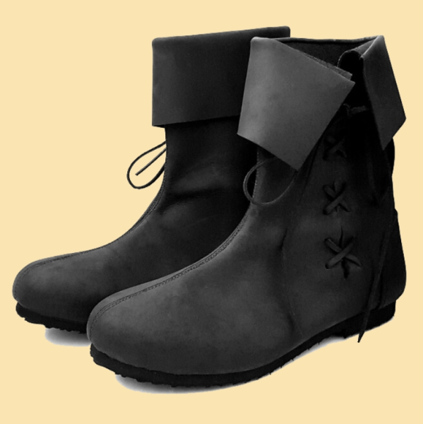 Mittelalter-Stulpenstiefel aus Nubukleder  - Schwarz