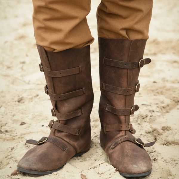 Mittelalterliche Stiefel mit Schnallen -  braun