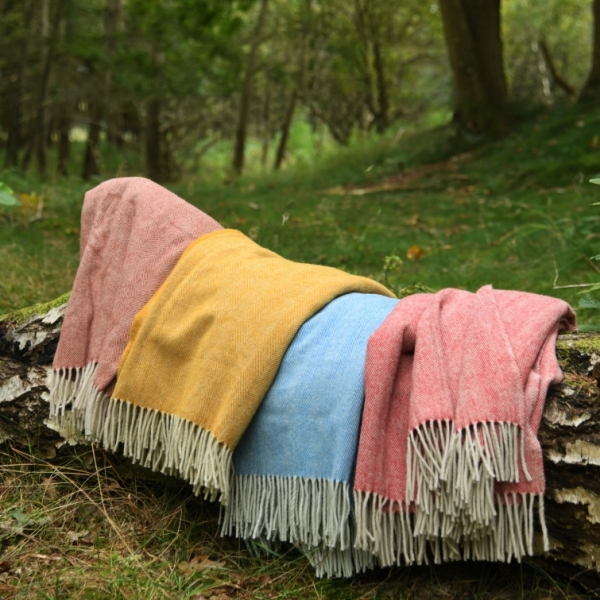 Fischgrät Rechteckmantel aus Wolle - Wolldecke - Wollschal" – braun