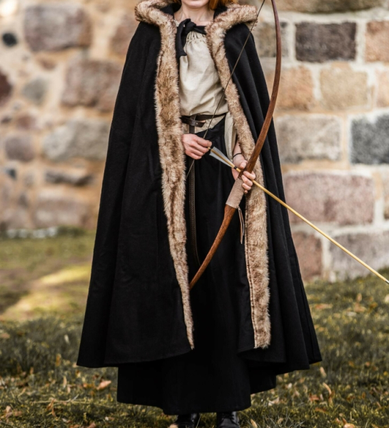 Wikinger Umhang "Fjell" mit Kunstfell -  schwarz