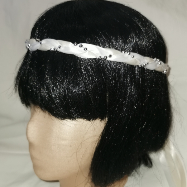 Jungfernband zweifarbig weiß-elfenbein - Silber