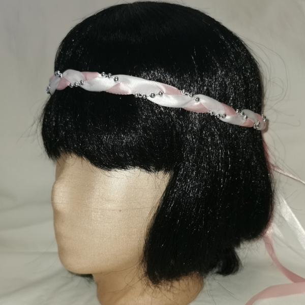 Jungfernband zweifarbig weiß-rosa - Silber