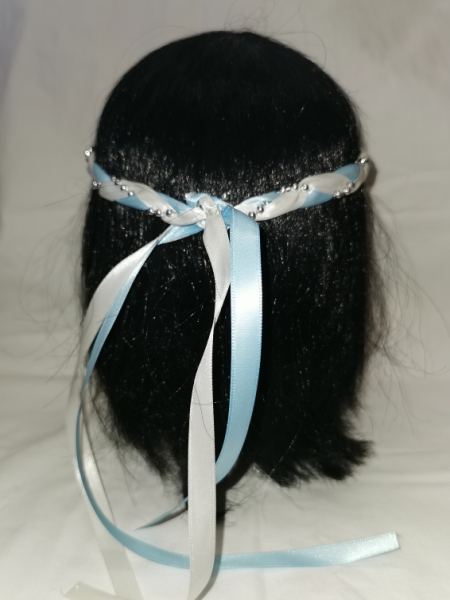 Jungfernband  zweifarbig elfenbein-hellblau - Silber