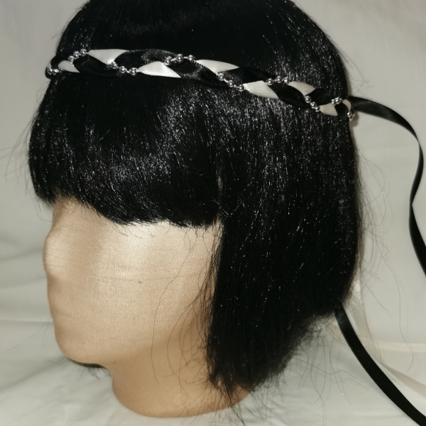 Jungfernband  zweifarbig elfenbein-schwarz - Silber