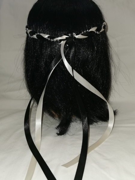 Jungfernband  zweifarbig elfenbein-schwarz - Silber