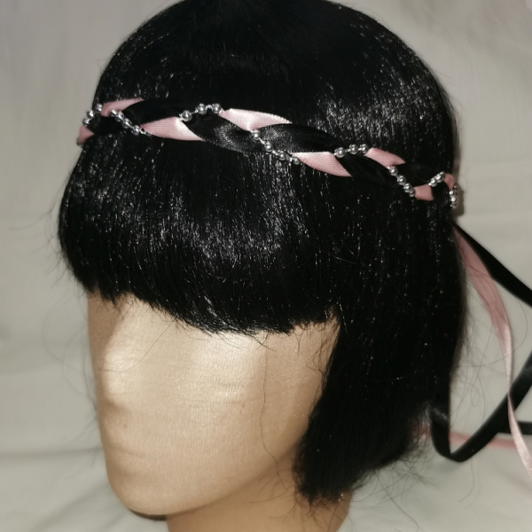 Jungfernband  zweifarbig schwarz-rosa - Silber