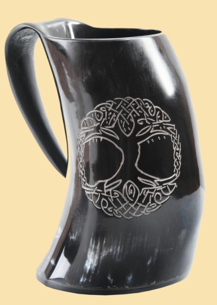 Bierkrug aus Horn - Yggdrasil